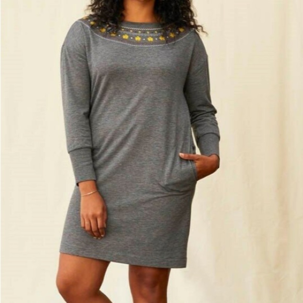 MATILDA JANE Grey & Sparkly Gold Embroidered Neckline Sweater Dress